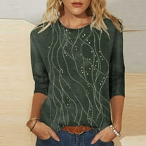 Dasayo Womens Tops Trendy Loose 3/4 Sleeve Green Crewneck Graphic Prints Blouses Sweatshirts for Women Trendy L