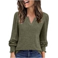 thumbnail image 1 of Dasayo Womens Tops for Teachers Long Sleeve Green Ribbed Knit V-Neck Sweaters Ruffle Winter Elegant Womens Shirt L, 1 of 9