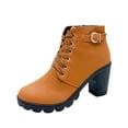 thumbnail image 1 of Dasayo Yellow Booties for Women Ankle Pointed Toe Dress Faux Leather Side Zipper Lace up Block Heel Boots Women Shoes 37, 1 of 9