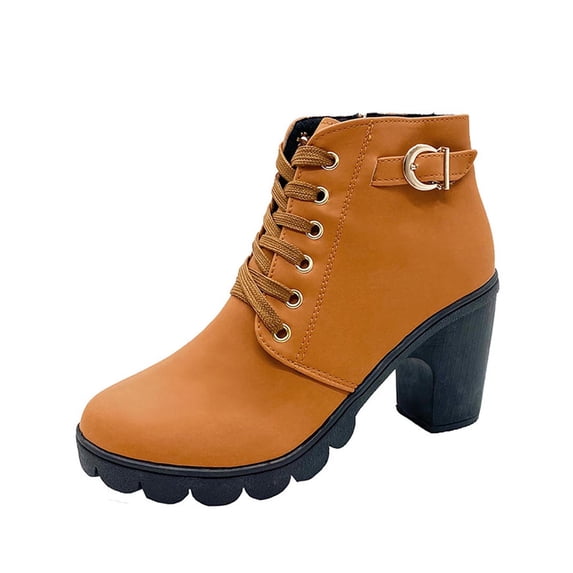 Dasayo Yellow Booties for Women Ankle Pointed Toe Dress Faux Leather Side Zipper Lace up Block Heel Boots Women Shoes 37