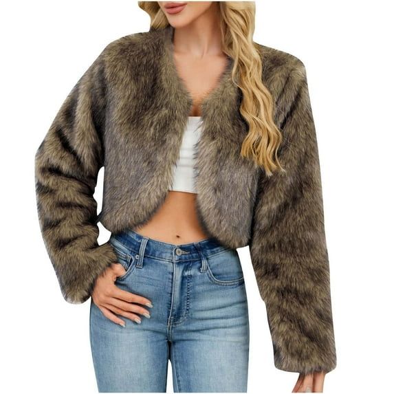 Dasayo Yellow Coats for Women Cropped Cheeky Faux Open Front Jackets Curved Hem Fuzzy Cardigan Womens Jackets XXXL