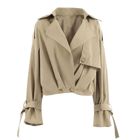 Dasayo Yellow Womens Coat Cropped Pea Trench Collared Business Casual Clothes Jacket Women L