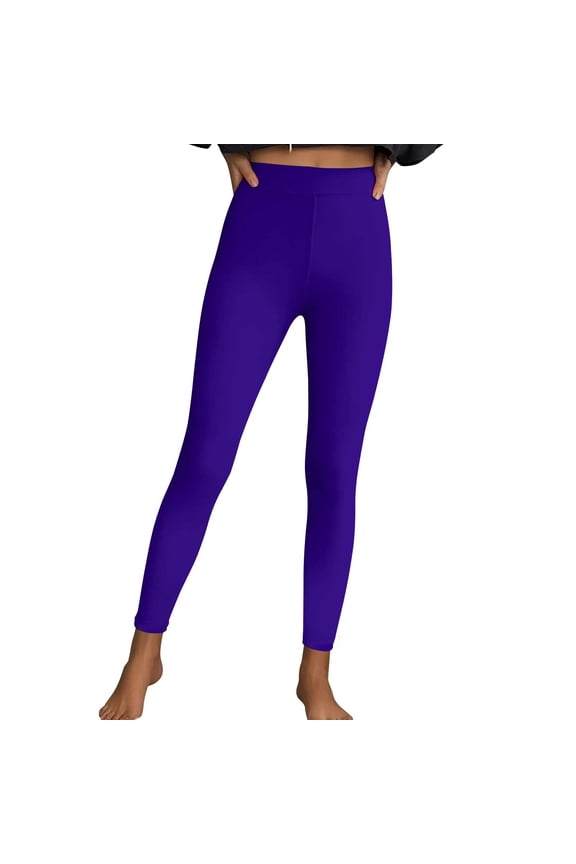 Yoga Womens Leggings Purple High Waist Slim-Leg Jeggings Soft Stretchy Solid Shapewear Womens Trousers Slacks L