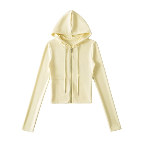 Dasayo Zip up Womens Coat Yellow Cropped Drawstring Yoga Hooded Light Weight Hoodies Womens Jackets M