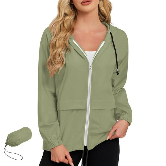 Dasayo Zip up Womens Sweatshirt Waterproof Long Sleeve Green Quick Dry Solid Drawstring Hoodies Women's Blouse L