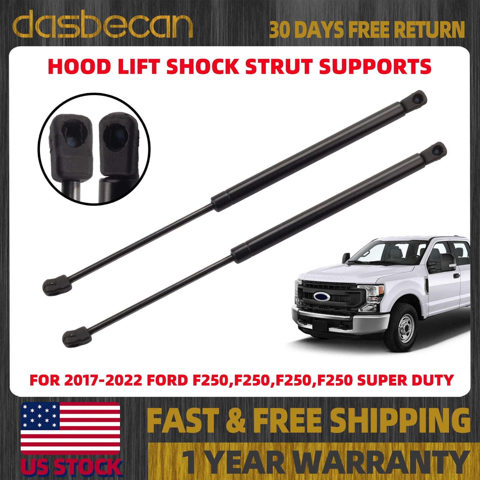 Support Shock Dasbecan 2PCS Hood Lift Shock Strut Supports For Ford F250 F350 F450 ...