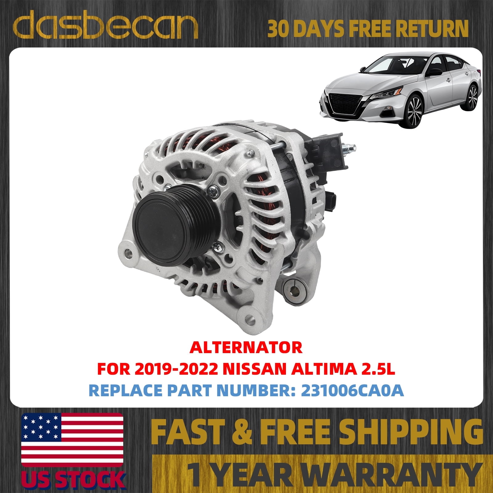 Dasbecan Alternator For 2019-2022 Nissan Altima 2.5L L4 Platinum S