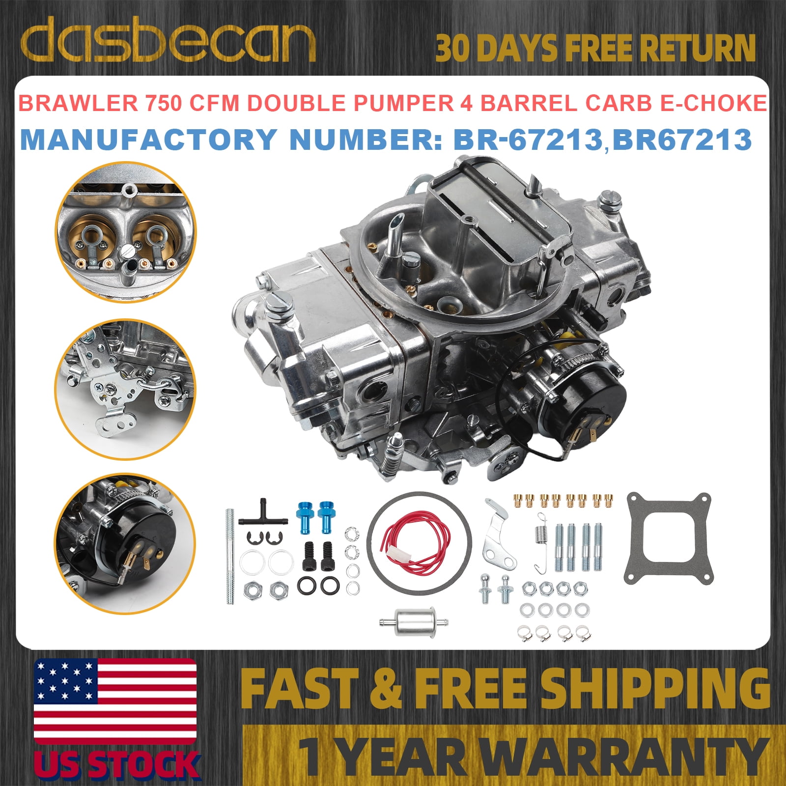 Dasbecan Brawler 750 CFM Double Pumper 4 Barrel Carb E-Choke For Holley ...