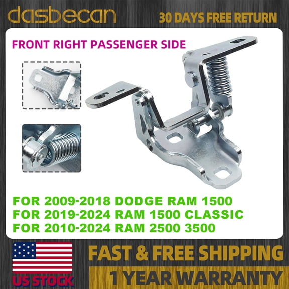 Dasbecan Front Lower Right Passenger Side Door Hinge For 2010-2024 Ram 3500 2500 1500 Classic 68058518AC, 68058518AB, CH1361100