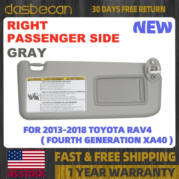 Dasbecan Front Right Passenger Side Gray Sun Visor Sunvisor For Toyota RAV4 2013-2018 #74320-42594 74320-42593-B1 7432042592 74320-42591-B1