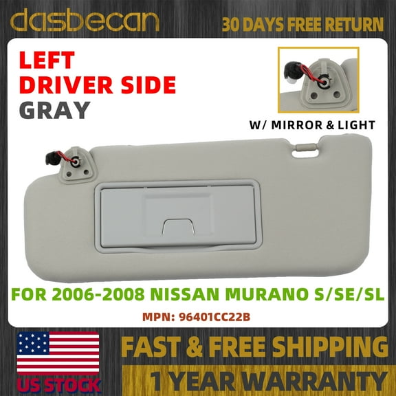 Dasbecan Gray Left Driver Side Sun Visor w/ Lights For Nissan Murano 2006-2008 96401CC22B 96401-CC22B