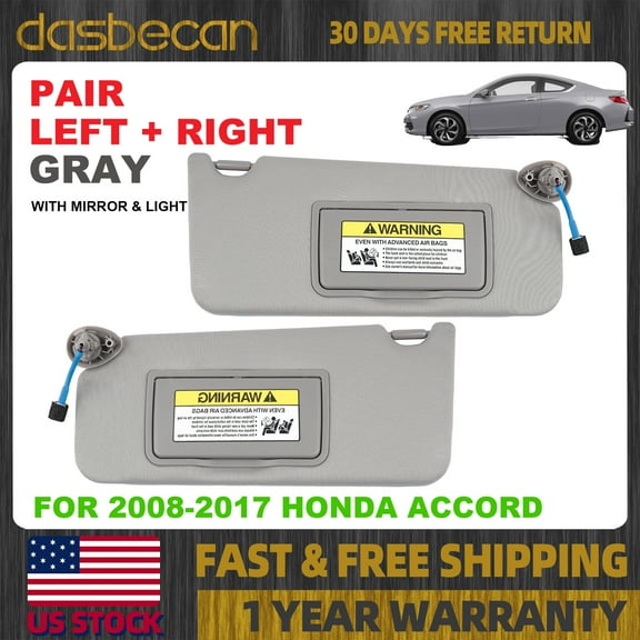 Dasbecan Gray Pair Sun Visor w/ Light & Mirror For Honda Accord 2008-2017 83280-TA5-A51ZA 83230-TA5-A51ZA