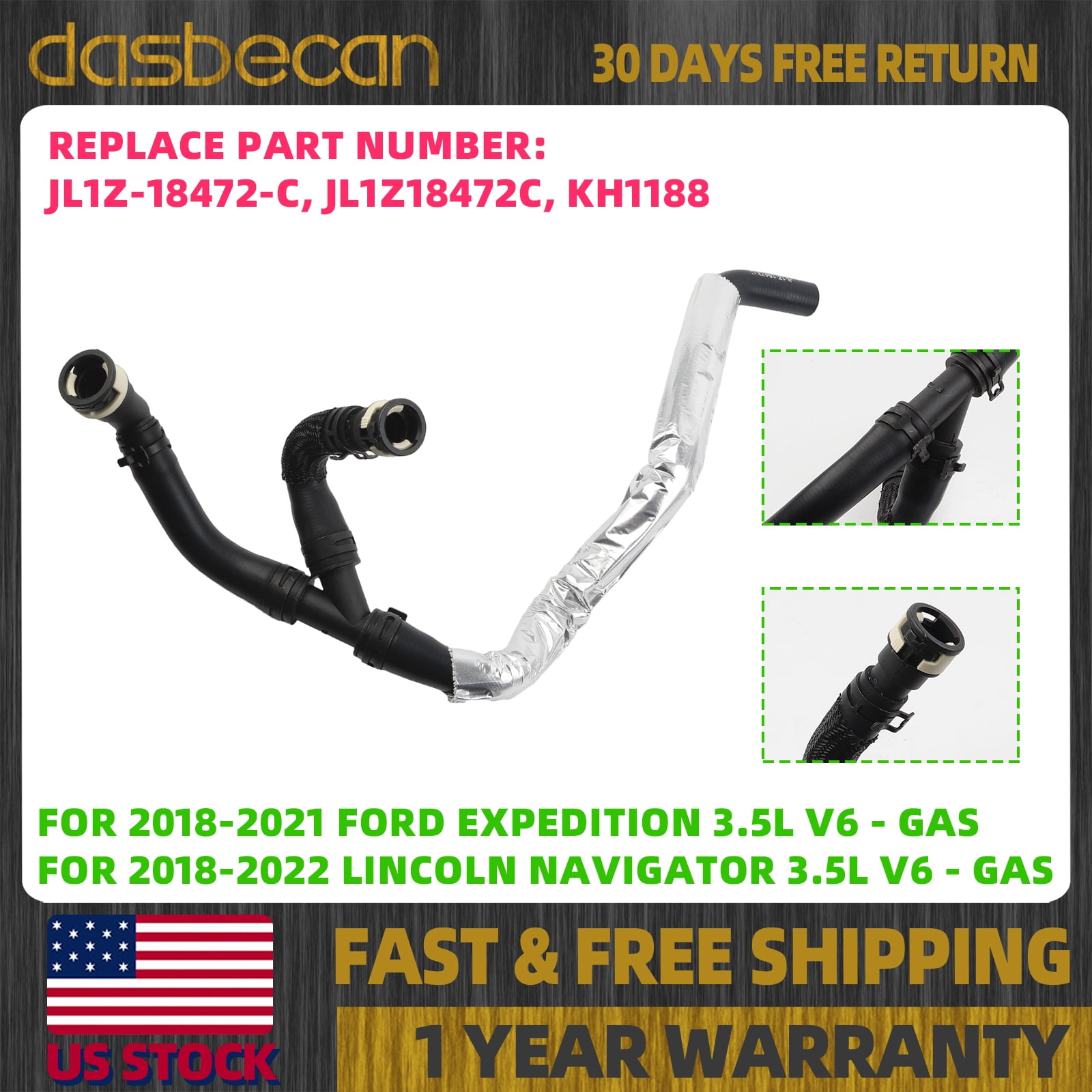 Dasbecan Heater Water Outlet Hose For Ford Expedition Lincoln Navigator 2018-2021 #JL1Z18472C, JL1Z-18472-C, JL1Z-18472-BA, KH-1188