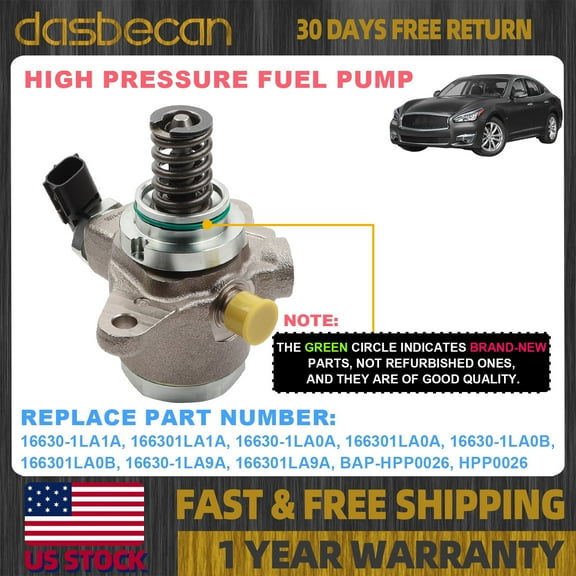 Dasbecan High Pressure Fuel Pump For Nissan Titan NV Armada Infiniti M56 QX56 Q70 2014-2019 16630-1LA1A 16630-1LA0A HPP0026