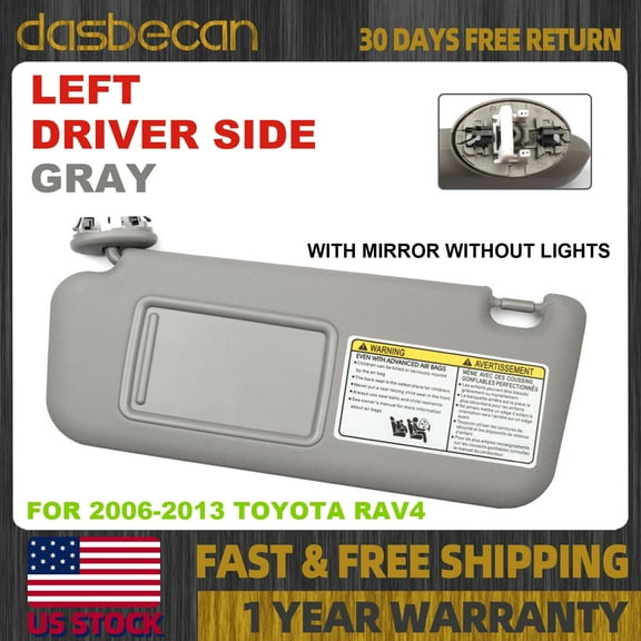 Dasbecan Left Driver Gray Sun Visor W/ Mirror For Toyota RAV4 2006-2013 74320-42501-B2 74320-42500-B0 74320-42500-B3 74320-42501-B3