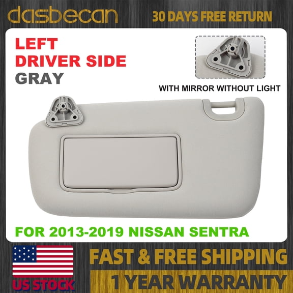 Dasbecan Left Driver LH Gray Sun Visor w/ Mirror For Nissan Sentra 2013-2019 96401-3SG8A