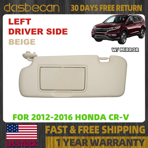 Dasbecan Left Driver Side Beige Color Sun Visor with Mirror For 2012-2016 Honda CR-V CRV Replace# 83280-T0A-H11ZA,  83280T0AH11ZA