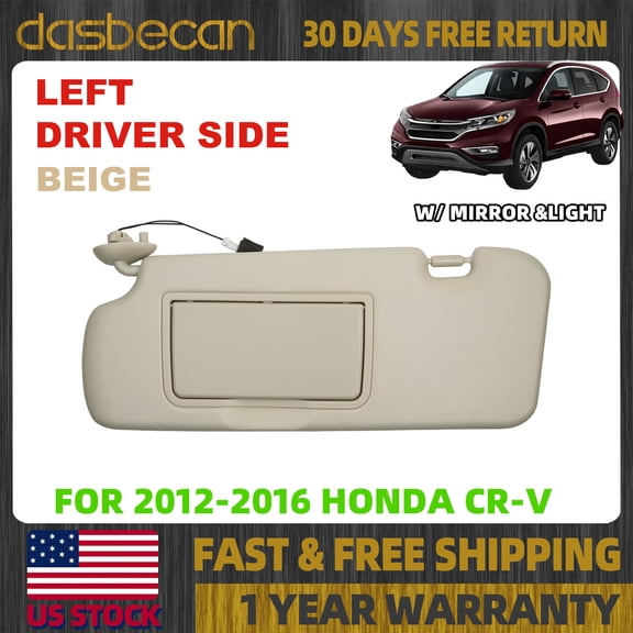 Dasbecan Left Driver Side Beige Sun Visor with Light & Mirror For 2012-2016  Honda CR-V CRV Replace# 83280-T0A-H11ZA, 83280T0AH11ZA