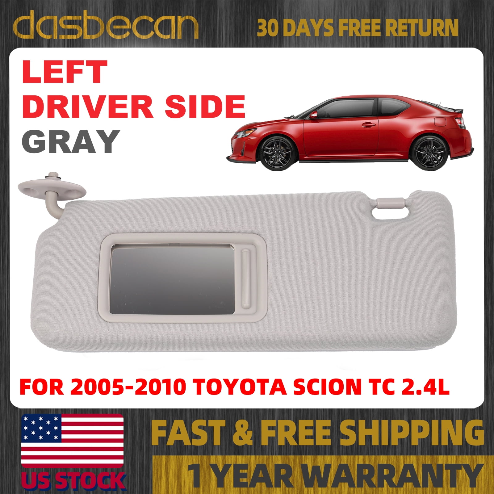 Driver Side Sun Visor For Scion TC 2005-2010 – Left Front Gray Replacement With Mirror
