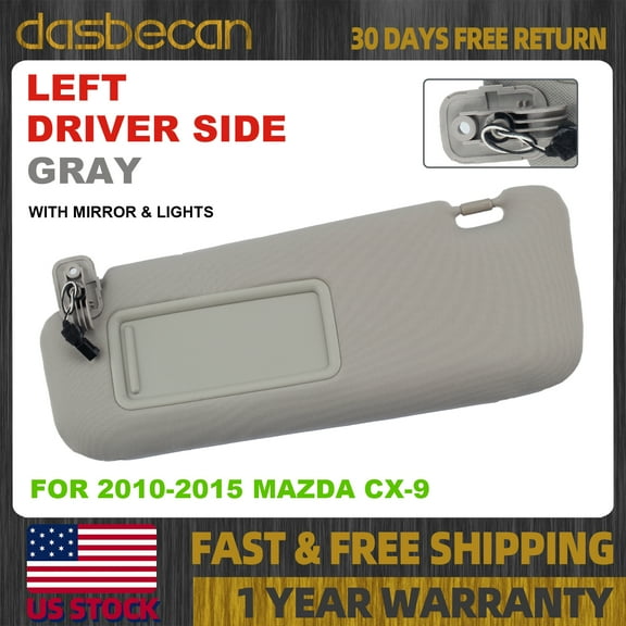 Dasbecan Left Driver Side Gray Sun Visor with Lights For Mazda CX-9 2010-2015 TDY1-69-320