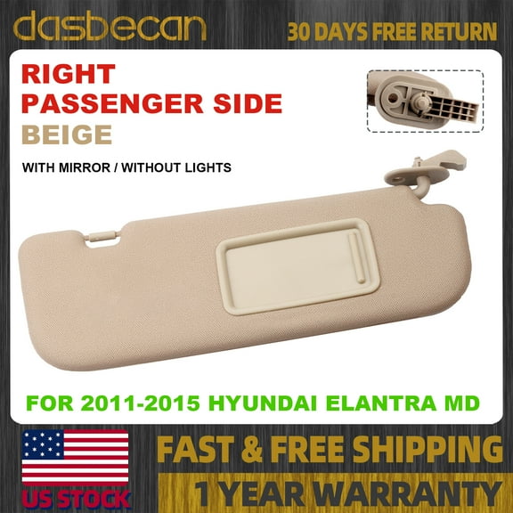 Dasbecan Passenger Beige Sun Visor w Mirror For Hyundai Elantra MD 2011-2015 852203X000TX 852203X000