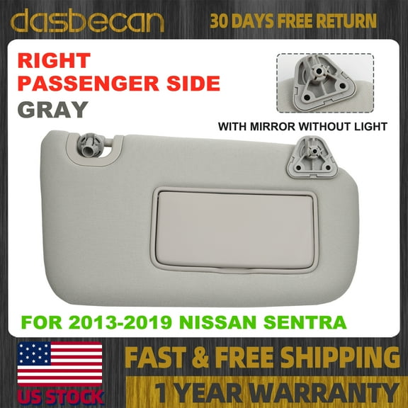 Dasbecan Right Passenger Gray Sun Visor w/ Mirror For Nissan Sentra 2013-2019 96400-3SG8A 964003SG8A