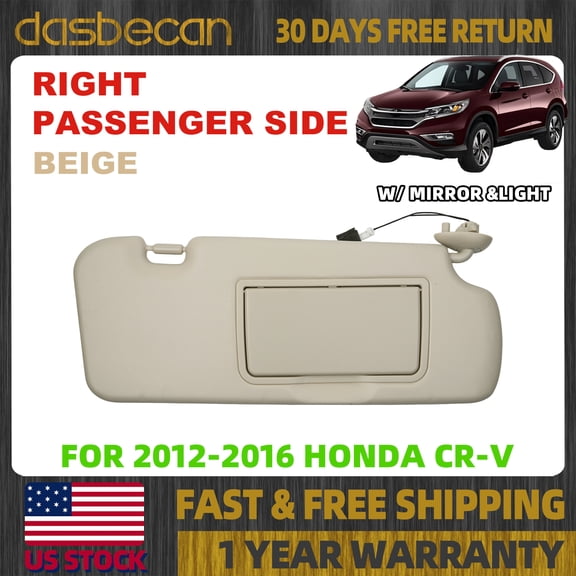 Dasbecan Right Passenger Side Beige Sun Visor W/ Light & Mirror For 2012-2016 Honda CR-V CRV Replace# 83280-T0A-H11ZB, 83280T0AH11ZB