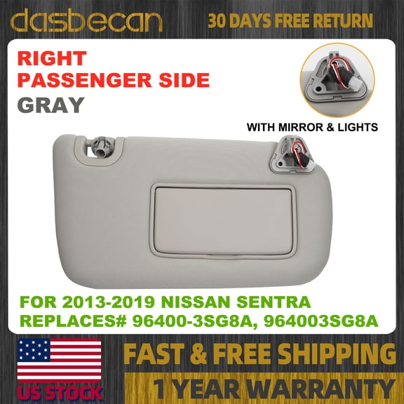 Dasbecan Right Passenger Sun Visor w/ Light RH For Nissan Sentra 2013-2019 96400-3SG8A