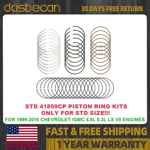 Dasbecan STD Piston Ring Set For Chevrolet GMC 4.8L 5.3L LS Engines 1999-2016 41859CP