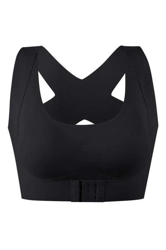 Women 2-In-1 Seamless Bra Underwear Front Buckle Push Up Bralette Criss Cross Back Wireless Posture Corrector Tank Top