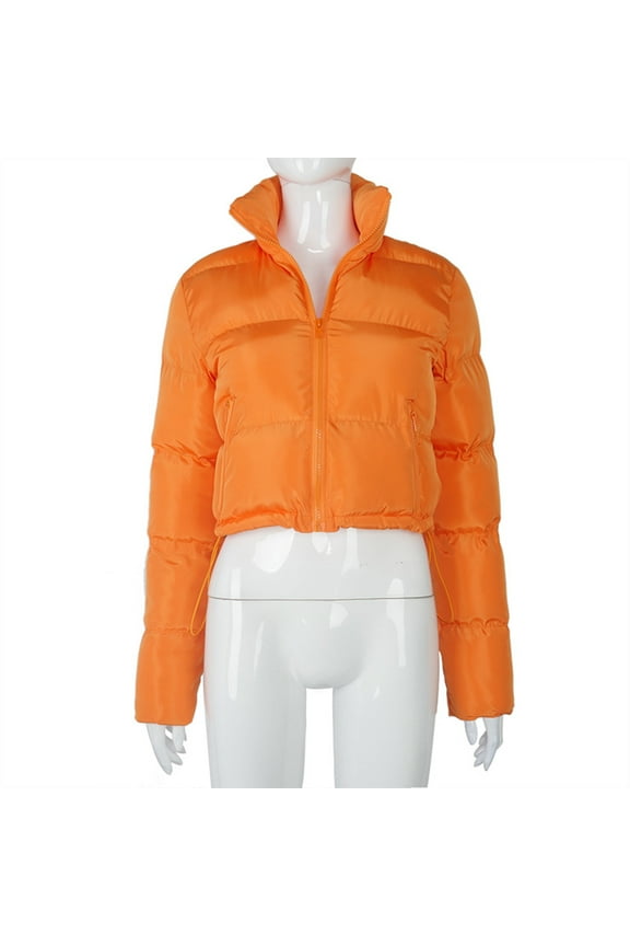 Women Winter Cropped Puffer for Jacket Long Sleeve Zip Up Quilted Short Bubble Coat Drawstring Hem Casual Slim Parkas Outwear with Pockets