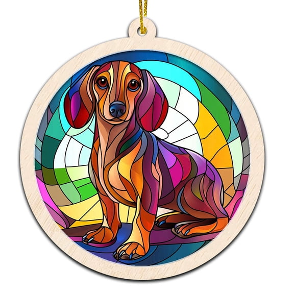 Daschund Stained Glass Suncatcher Ornament Ornament Gift for Family, Friends, Men & Women, Christmas 2025 Keepsake