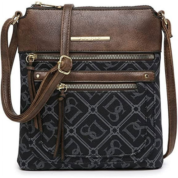 Dasein Adult Front Zipper Puller Vegan Leather Shoulder Bag, Monogram Black