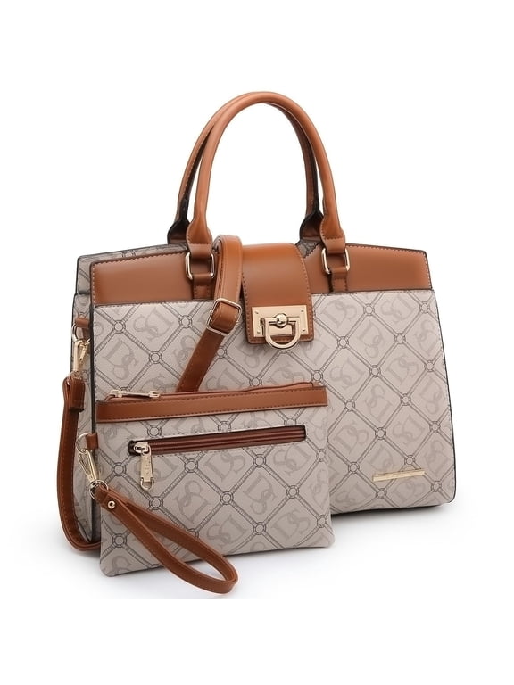 Handbags for Women Purses Monogram Satchel Purse Large Tote Ladies Handbag Shoulder Bags Top Handle Work Bag 2pcs Set