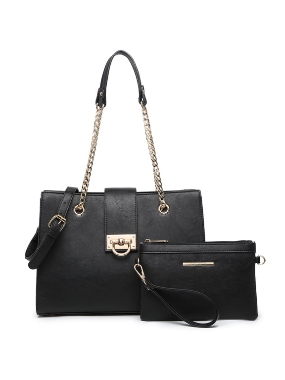 Hobo Handbag Vegan Leather Tote Chain Shoulder Purse for Women Satchel Bag With Matching Clutch