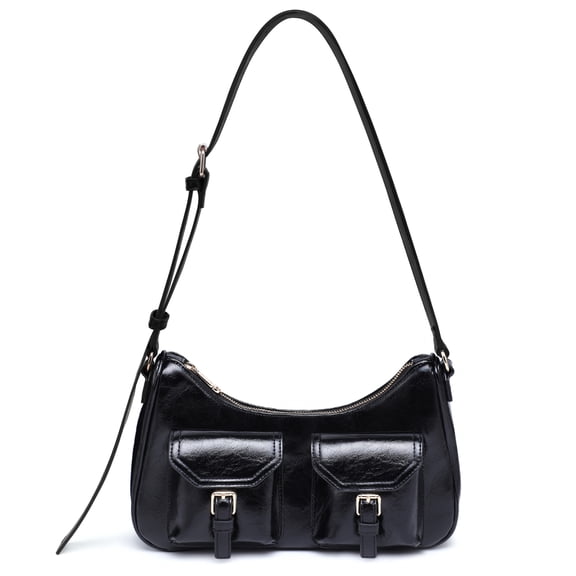 Dasein Retro Shoulder Purse for Women Faux Oiled Leather Hobo Bag Y2K Handbag with Buckle Pockets