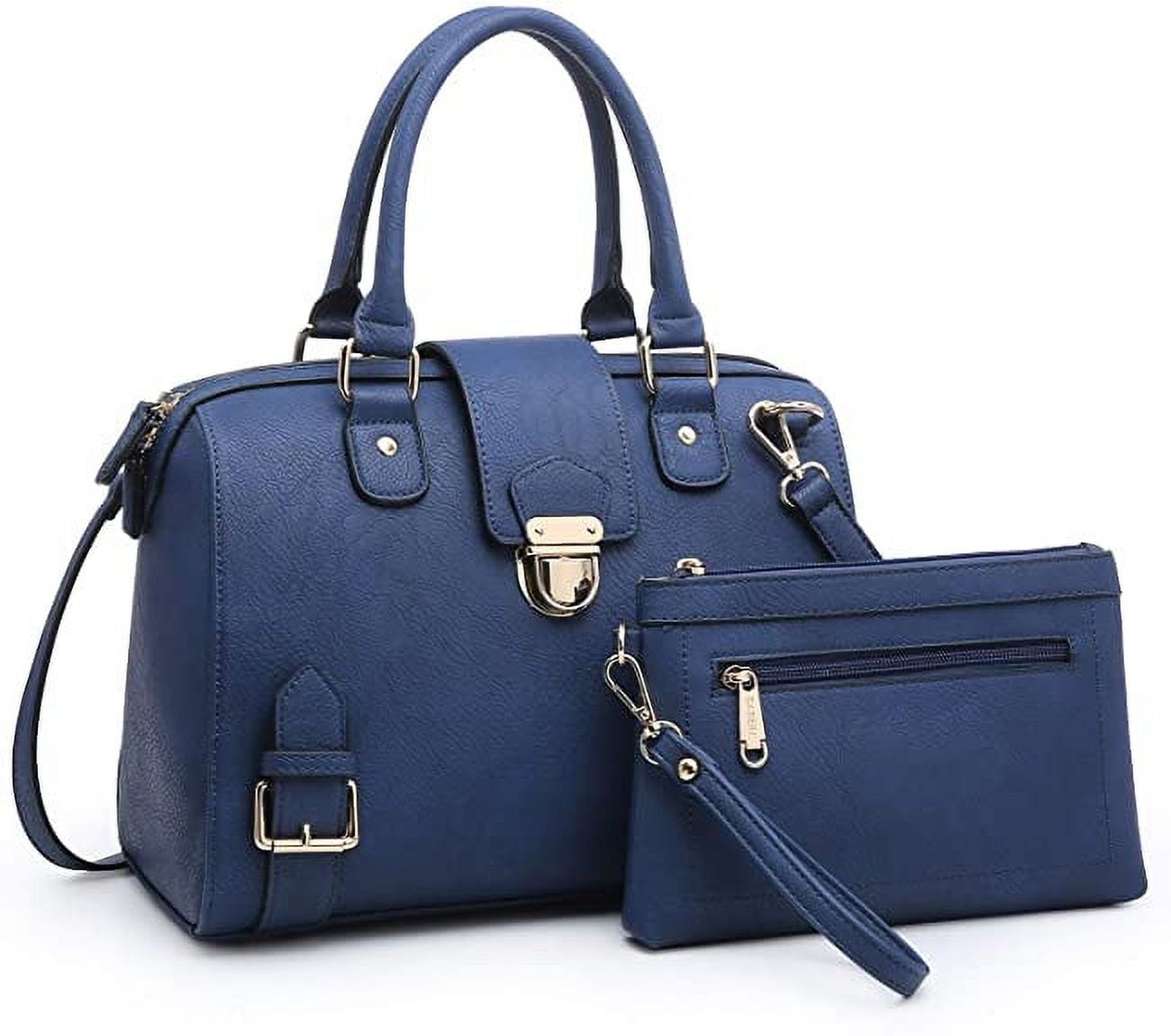 Dasein Women's Vegan Leather Handbag Set – 3-Piece Satchel, Cosmetic Bag & Coin Purse, Monogrammed Black