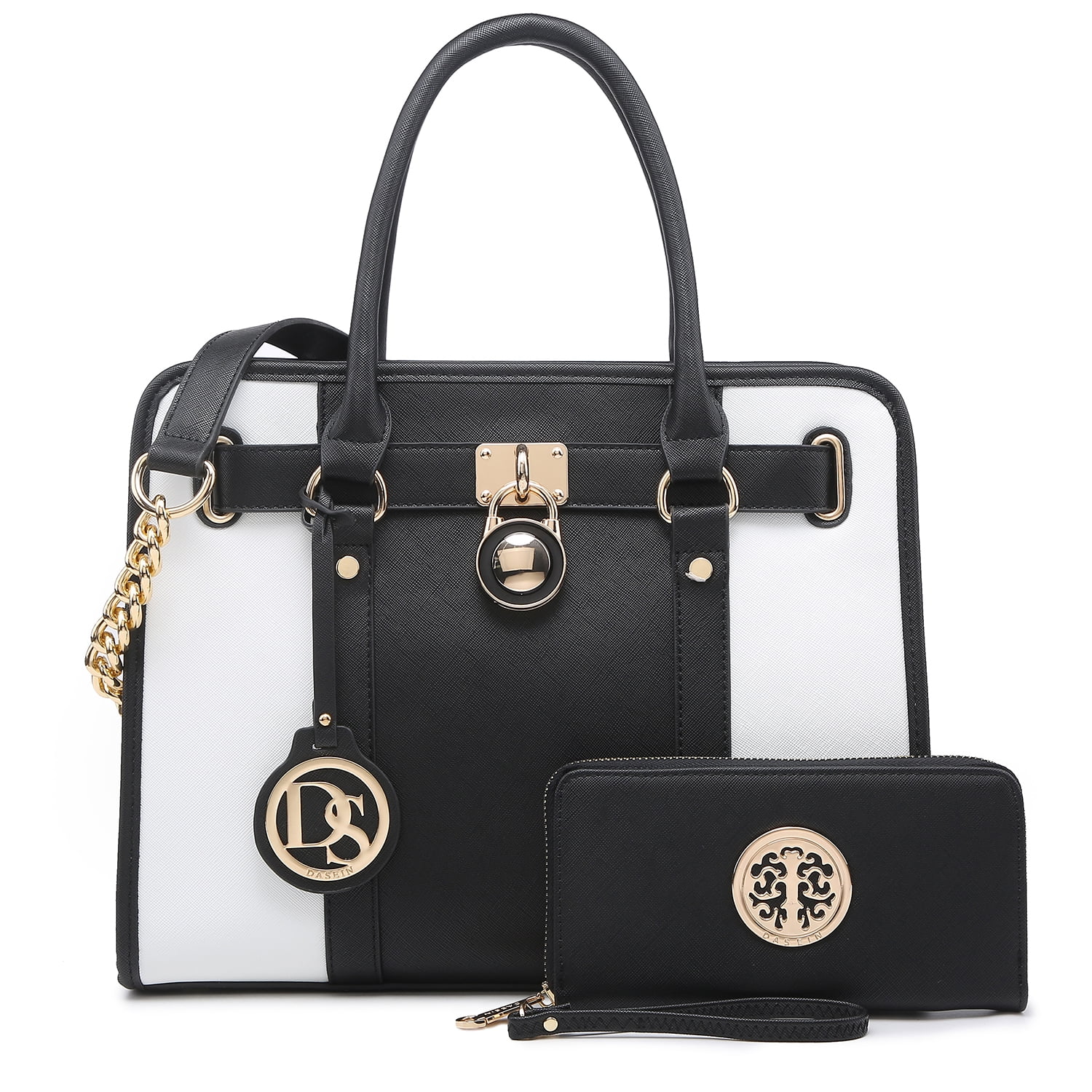 Dasein Women Handbags Purses Two Tone Satchel Bags Top Handle Shoulder Bags Work Tote with Matching Wallet