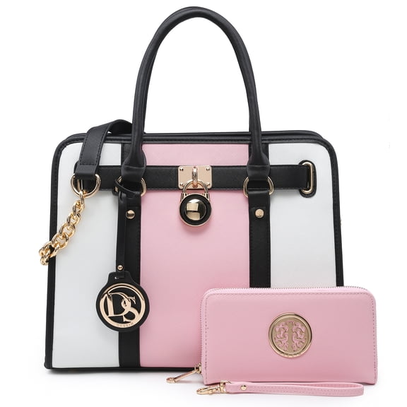 Dasein Women Handbags Purses Two Tone Satchel Bags Top Handle Shoulder Bags Work Tote with Matching Wallet