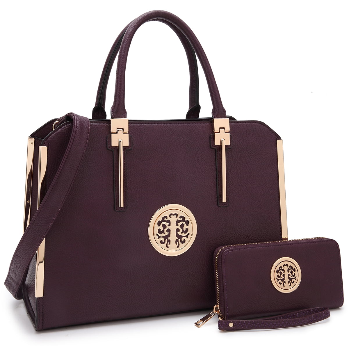 Dasein Women Large Handbag Purse Vegan Leather Satchel Work Bag Shoulder Tote with Matching Wallet