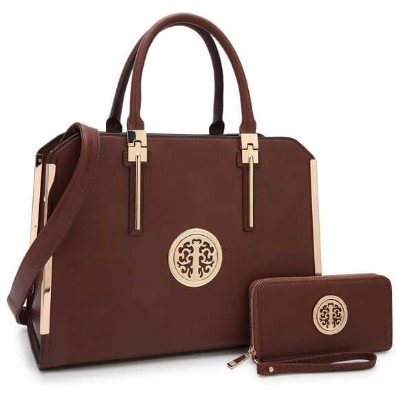 Dasein Women Large Handbag Purse Vegan Leather Satchel Work Bag Shoulder Tote with Matching Wallet