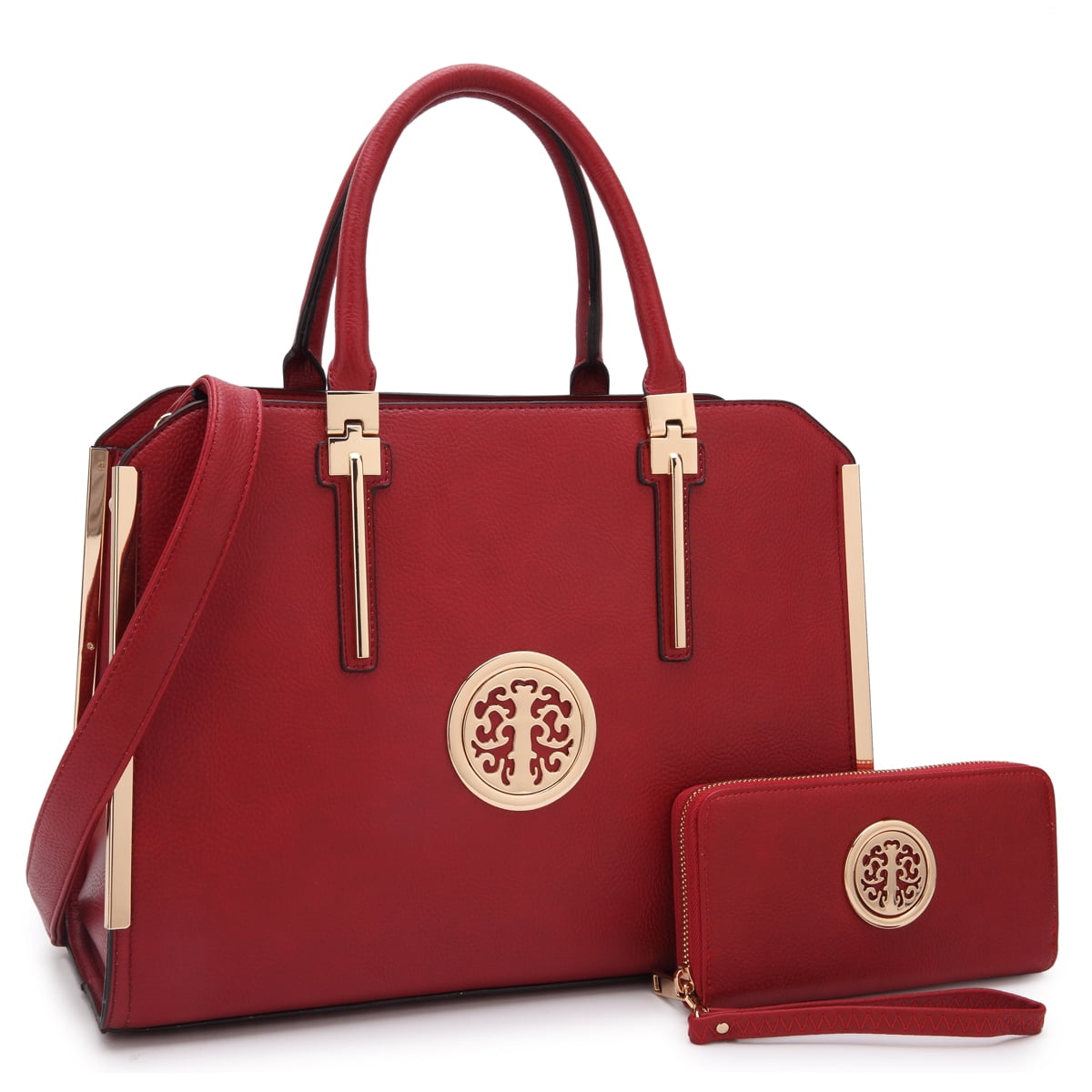 Dasein Women Large Handbag Purse Vegan Leather Satchel Work Bag Shoulder Tote with Matching Wallet