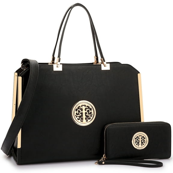 Dasein Women Large Satchel Handbag Shoulder Purse top Handle Work Bag Tote with Matching Wallet