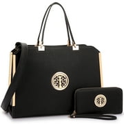 Dasein Women Large Satchel Handbag Shoulder Purse top Handle Work Bag Tote with Matching Wallet