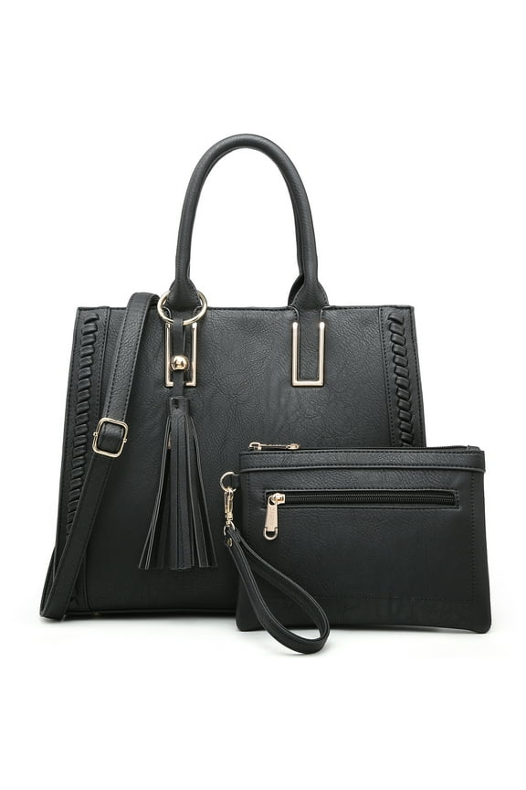 Women Satchel Handbags Vegan Leather Purses Tassel Shoulder Bags Work Tote for Ladies with Long Strap