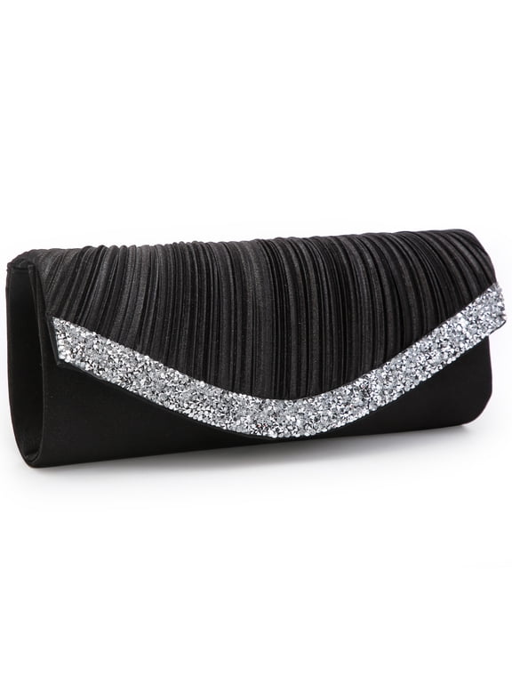 Women Satin Evening Bags Rhinestone Clutch Purses for Wedding Party Formal Dressy Handbag with Shoulder Chain