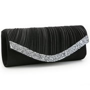 Dasein Women Satin Evening Bags Rhinestone Clutch Purses for Wedding Party Formal Dressy Handbag with Shoulder Chain