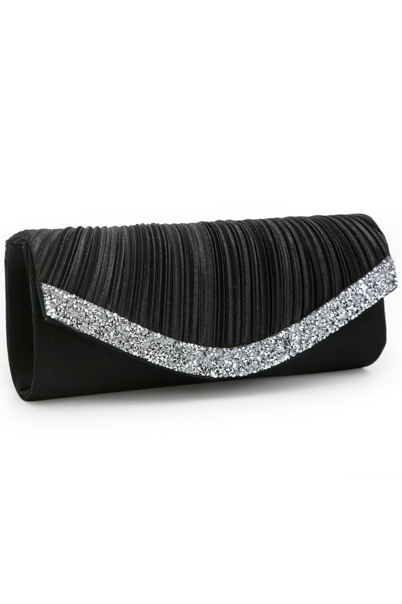 Women Satin Evening Bags Rhinestone Clutch Purses for Wedding Party Formal Dressy Handbag with Shoulder Chain