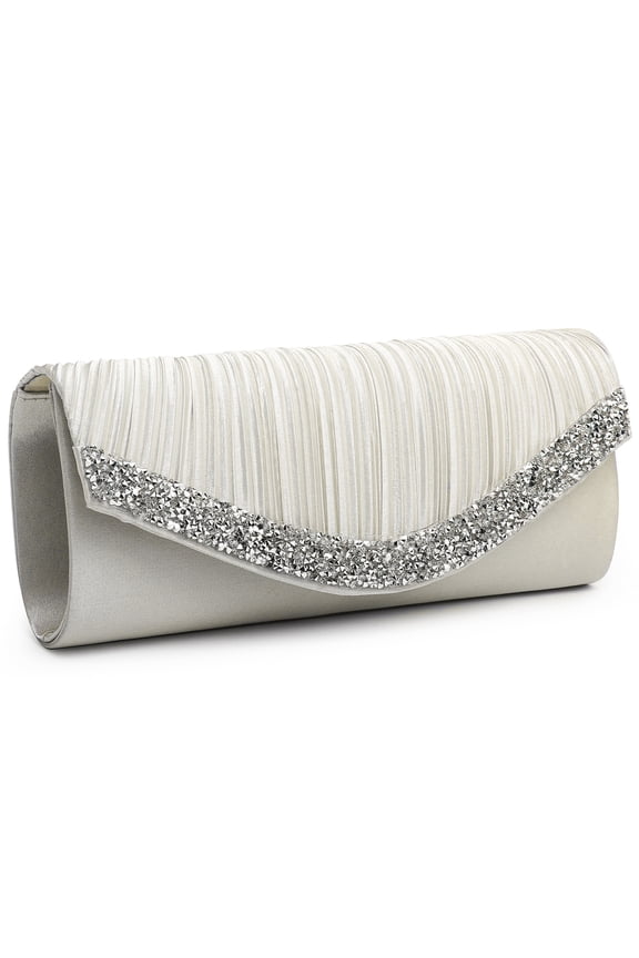 Women Satin Evening Bags Rhinestone Clutch Purses for Wedding Party Formal Dressy Handbag with Shoulder Chain