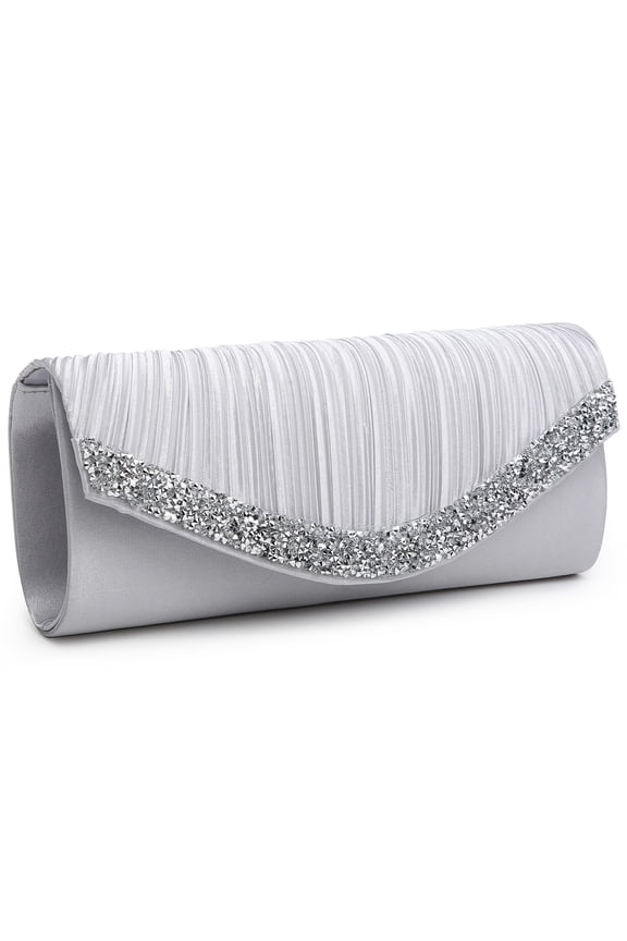 Women Satin Evening Bags Rhinestone Clutch Purses for Wedding Party Formal Dressy Handbag with Shoulder Chain